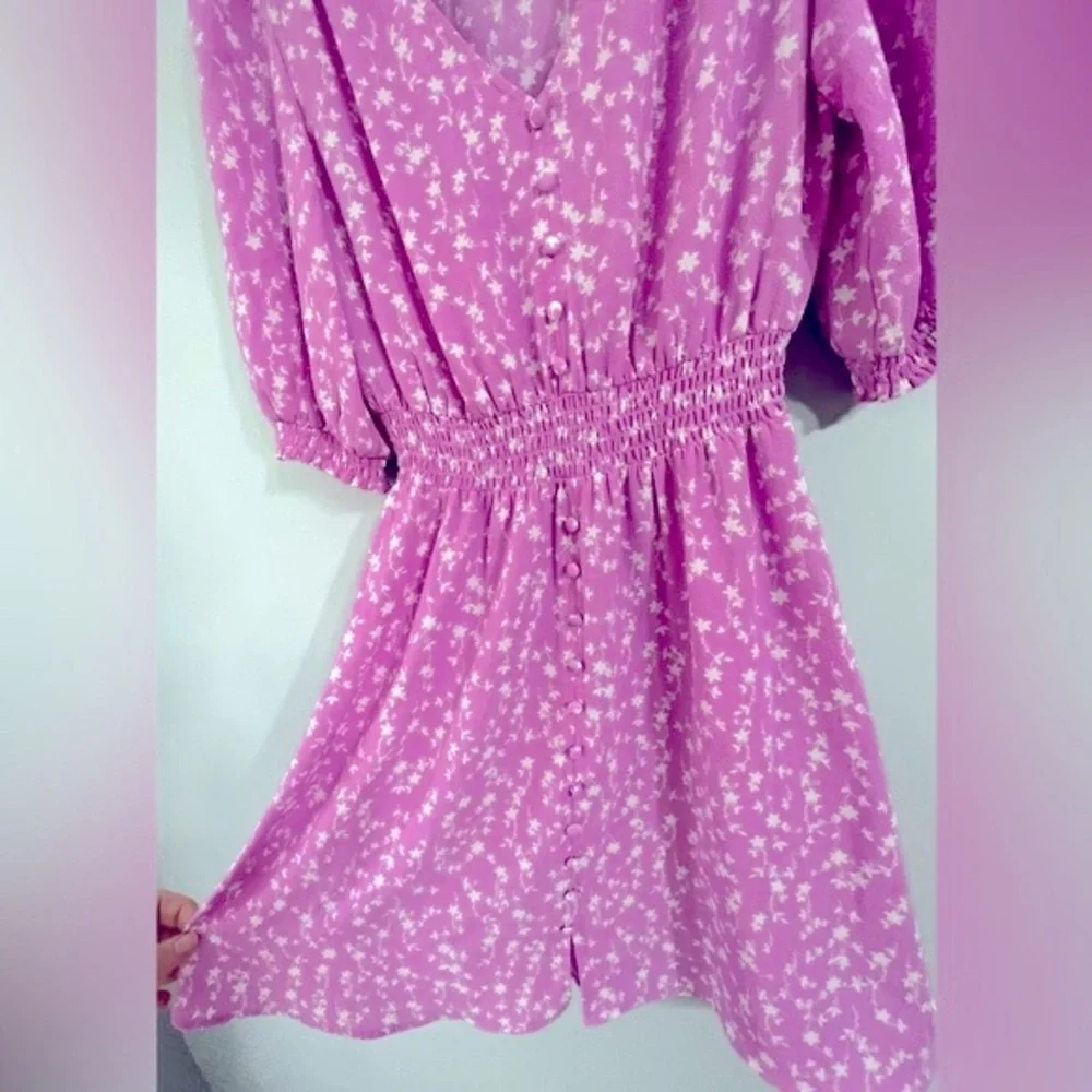 BB Dakota Steve Madden size XS Your Always Dress lavender floral puff sleeve - Picture 7 of 14